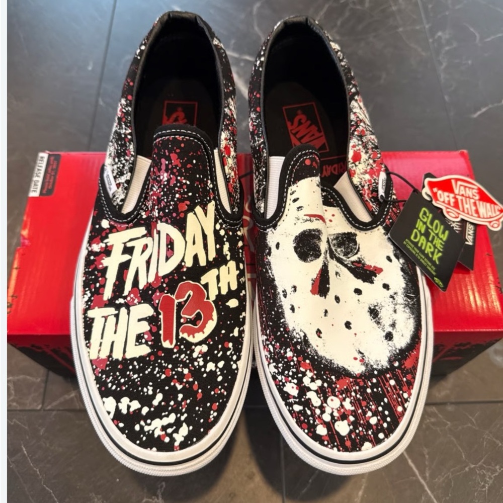 Vans House of Terror Friday the 13th Slip-On Sneakers - Black, White, Red